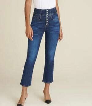 VERONICA BEARD Cassandra Corset Extra High Rise Jeans Exposed Button Flare Crop